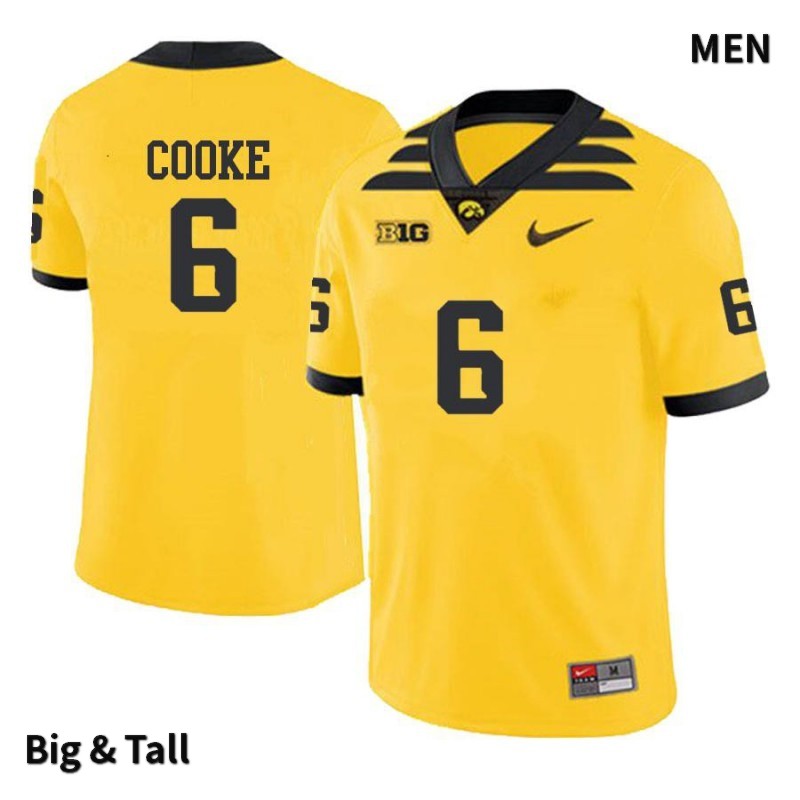 Men's Iowa Hawkeyes NCAA #6 Gavin Cooke Yellow Authentic Nike Big & Tall Alumni Stitched College Football Jersey YK34H85MF